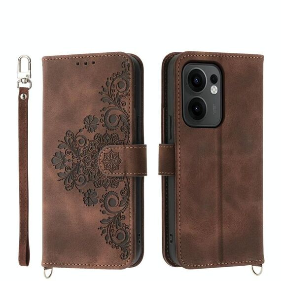 Per OPPO Reno13 F 4G / 5G Custodia in pelle con motivo floreale in rilievo (marrone)
