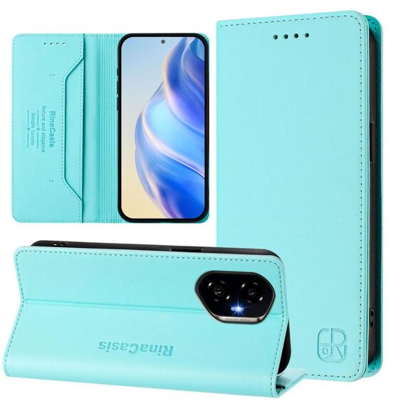 Per Honor 300 RC01 Custodia per telefono in pelle con doppia piegatura e aspirazione magnetica RFID (verde menta)