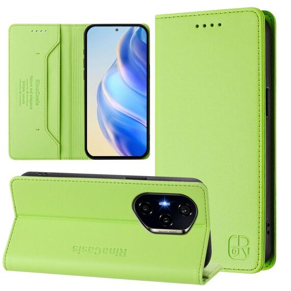 Per Honor 300 Pro / 300 Ultra RC01 Custodia per telefono in pelle con ventosa magnetica a doppia piegatura RFID (verde erba)