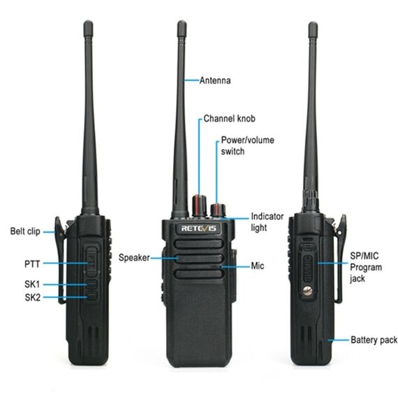 Walkie talkie RETEVIS RT29 VHF 136-174MHz 10W 16CH portatile con spina UE nero EDA007476801A