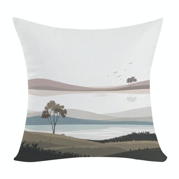 Cuscino per divano con stampa di paesaggio con stampa centrale su richiesta, dimensioni: 45x45 cm (velluto color pesca)