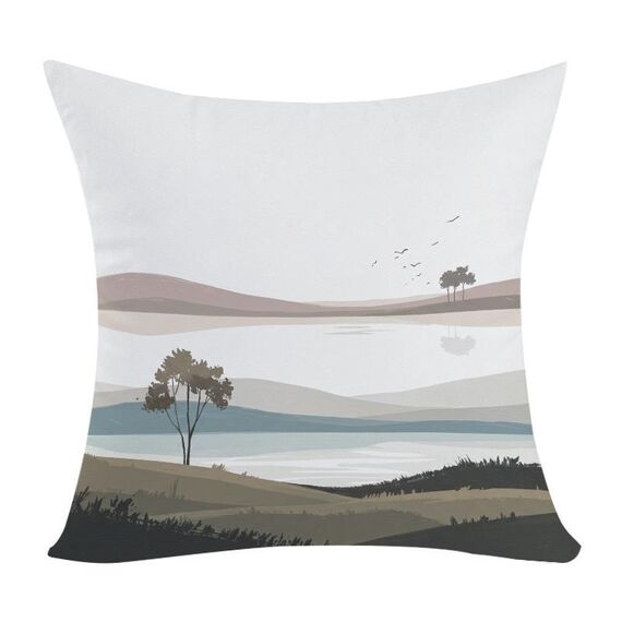 Cuscino per divano con stampa di paesaggio con stampa centrale su richiesta, dimensioni: 60x60 cm (velluto color pesca)
