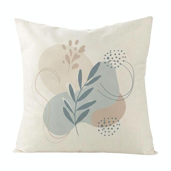 Cuscino per divano stampato con foglie fresche e stampa centrale su richiesta, dimensioni: 35x35 cm (lino bianco)