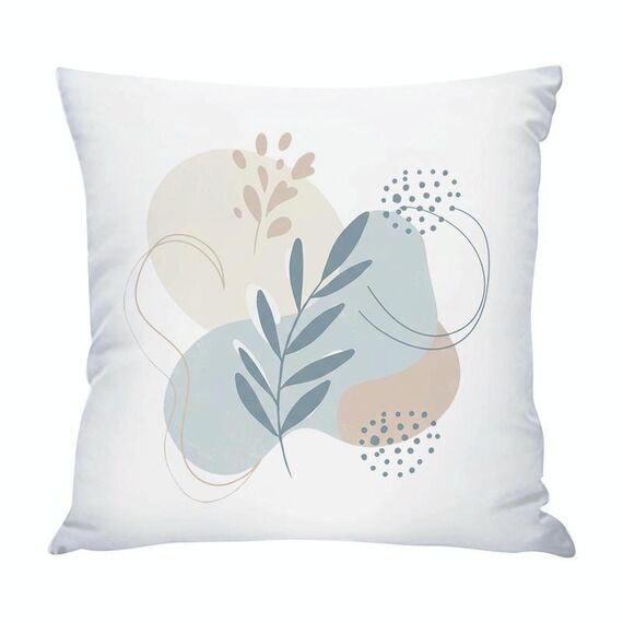 Cuscino per divano stampato con foglie fresche e stampa centrale su richiesta, dimensioni: 45x45 cm (raso lucido)