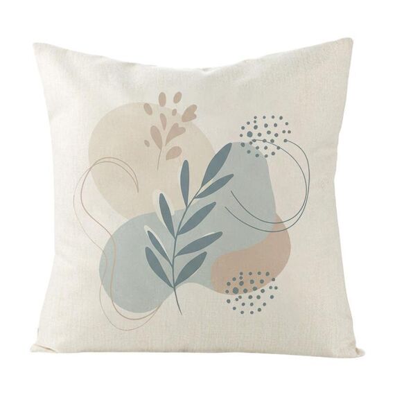 Cuscino per divano stampato con foglie fresche e stampa centrale su richiesta, dimensioni: 60x60 cm (lino bianco)