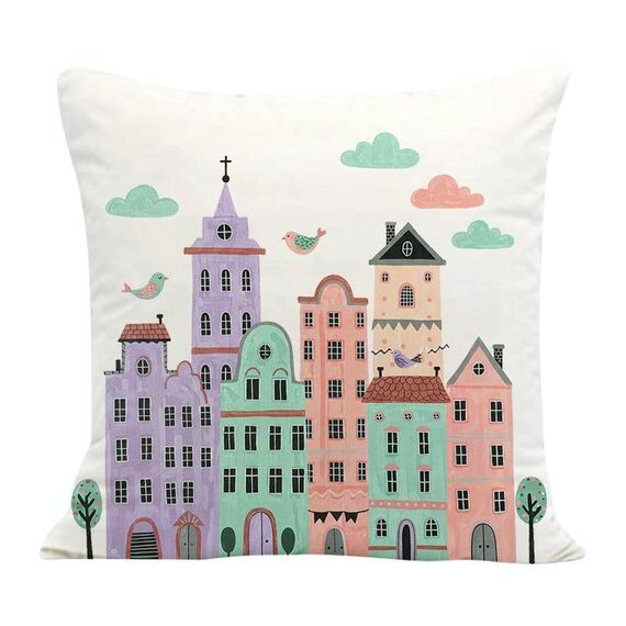 Cuscino per divano stampato a forma di castello con stampa centrale su richiesta, dimensioni: 60x60 cm (velluto olandese)