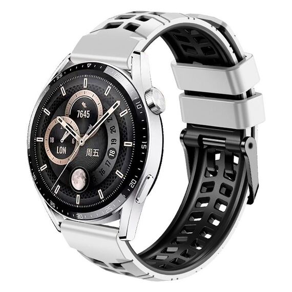 Per Huawei Watch4/4 Pro / Watch3/3 Pro Cinturino in silicone bicolore con foro a doppia fila da 22 mm (bianco nero)