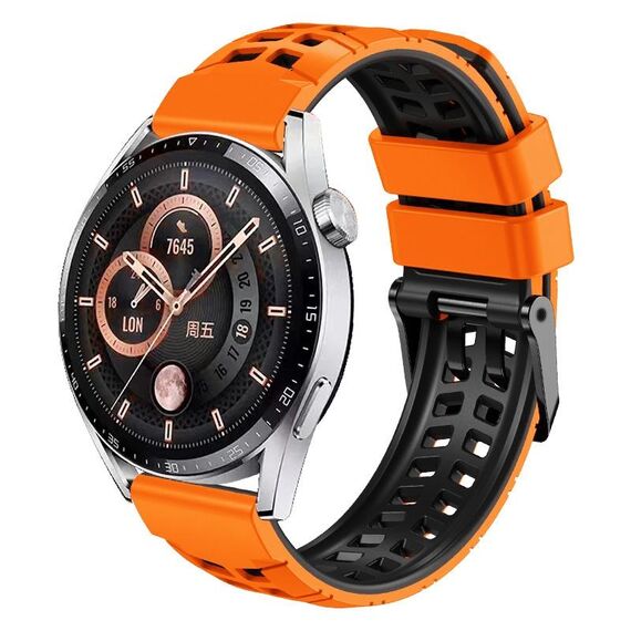 Per Huawei Watch4/4 Pro / Watch3/3 Pro Cinturino in silicone bicolore con foro a doppia fila da 22 mm (arancione nero)