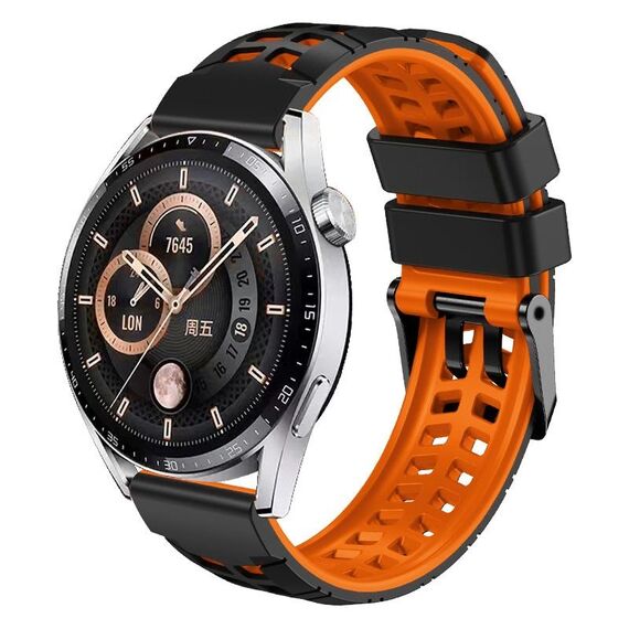 Per Huawei Watch4/4 Pro / Watch3 / 3 Pro Cinturino in silicone bicolore con foro a doppia fila da 22 mm (nero arancione)