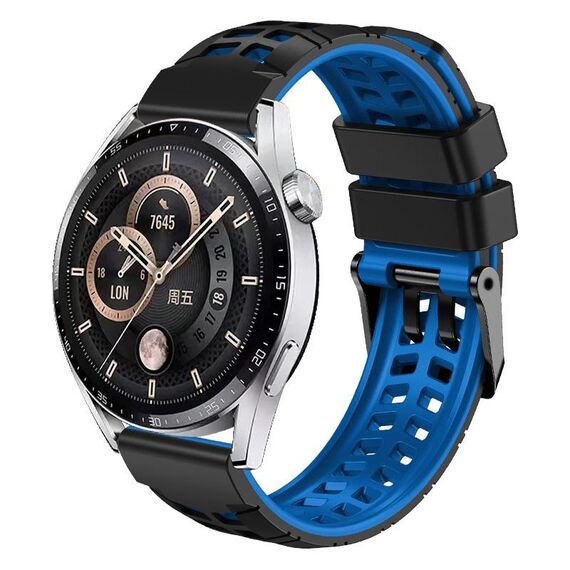Per Huawei Watch4/4 Pro / Watch3/3 Pro Cinturino in silicone bicolore con foro a doppia fila da 22 mm (nero blu)