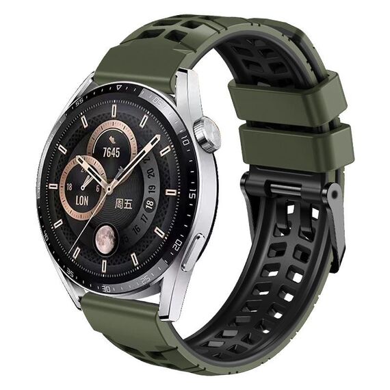 Per Huawei Watch4/4 Pro/Watch3/3 Pro Cinturino in silicone bicolore con foro a doppia fila da 22 mm (verde militare nero)