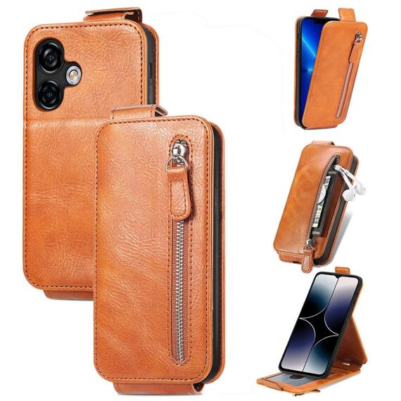 Per Ulefone Note 16 Pro Portafoglio con cerniera Custodia per telefono in pelle con vibrazione verticale (marrone)