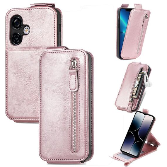 Per Ulefone Note 16 Pro Custodia per telefono con chiusura a cerniera verticale in pelle con cerniera (oro rosa)