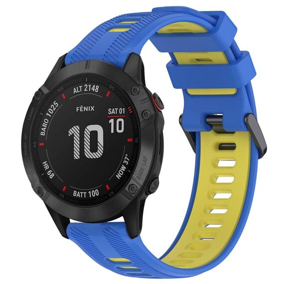 Per Garmin Fenix 6 Pro Sports cinturino in silicone bicolore (blu + giallo)