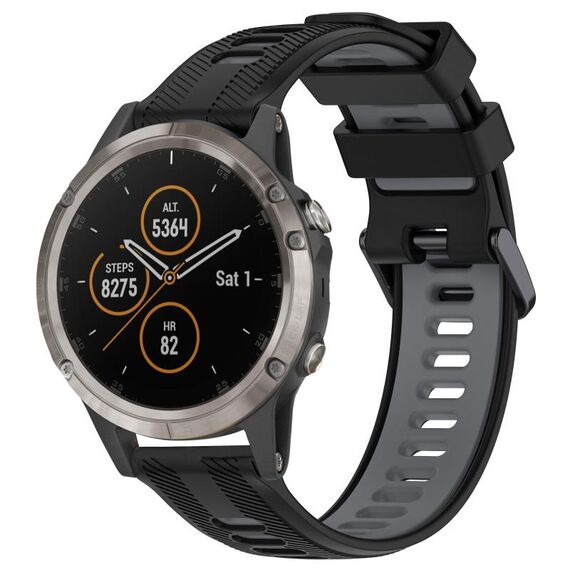 Per Garmin Fenix 5 Plus Cinturino sportivo in silicone bicolore (nero + grigio)