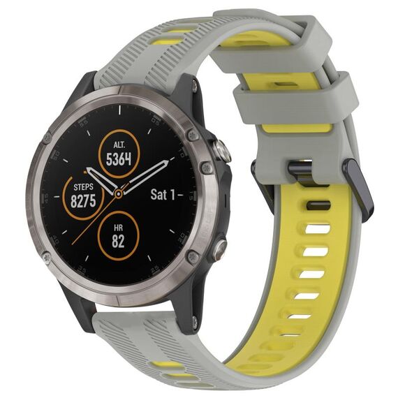 Per Garmin Fenix 5 Plus Cinturino sportivo in silicone bicolore (grigio + giallo)