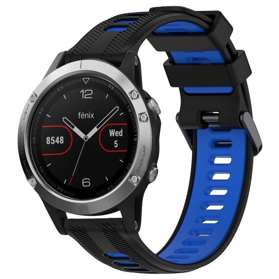 Per Garmin Fenix 5 Cinturino sportivo in silicone bicolore (nero + blu)