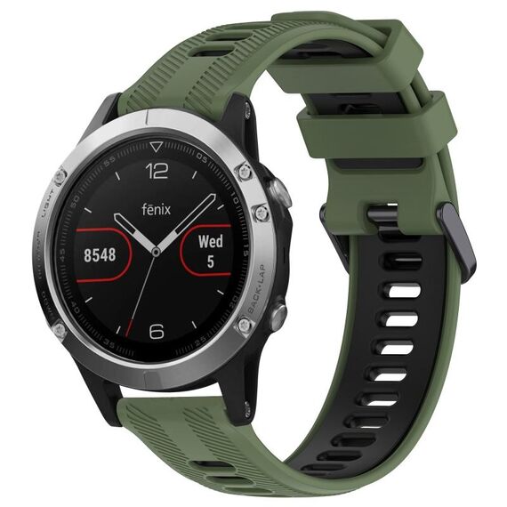 Per Garmin Fenix 5 Cinturino sportivo in silicone bicolore (verde militare + nero)