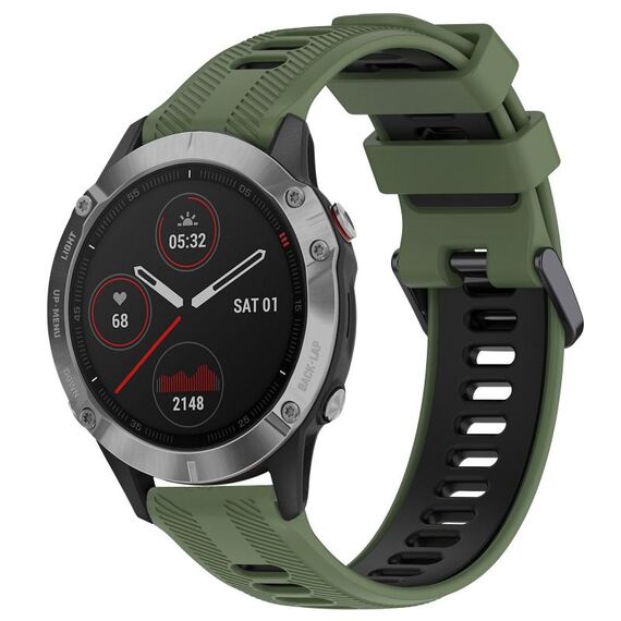 Per Garmin Fenix 6 Solar Sports cinturino in silicone bicolore (verde militare + nero)