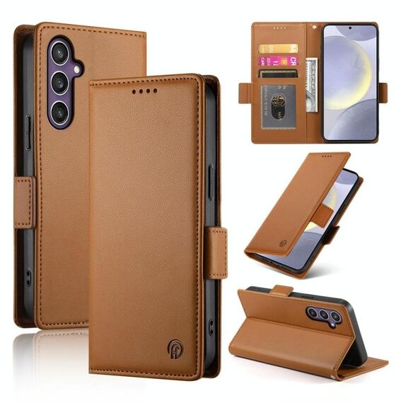 Per Samsung Galaxy S25+ 5G Custodia per telefono in pelle smerigliata magnetica con fibbia laterale (marrone)