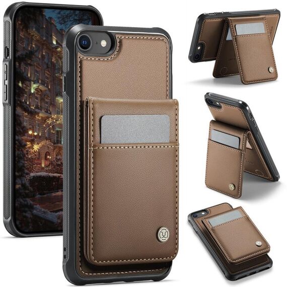 Per iPhone SE 2022 / SE 2020 / 8 JEEHOOD J06 Custodia per telefono in PU con porta carte RFID MagSafe in stile britannico (marrone)