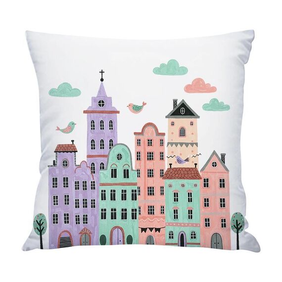 Federa per cuscino per divano con stampa a castello, senza stampa centrale, su richiesta, dimensioni: 35x35 cm (raso lucido)