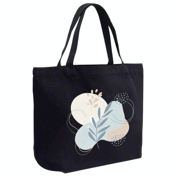 Borsa in tela stampata con foglie fresche, stampa su richiesta, dimensioni: 35x45x15 cm (nero)