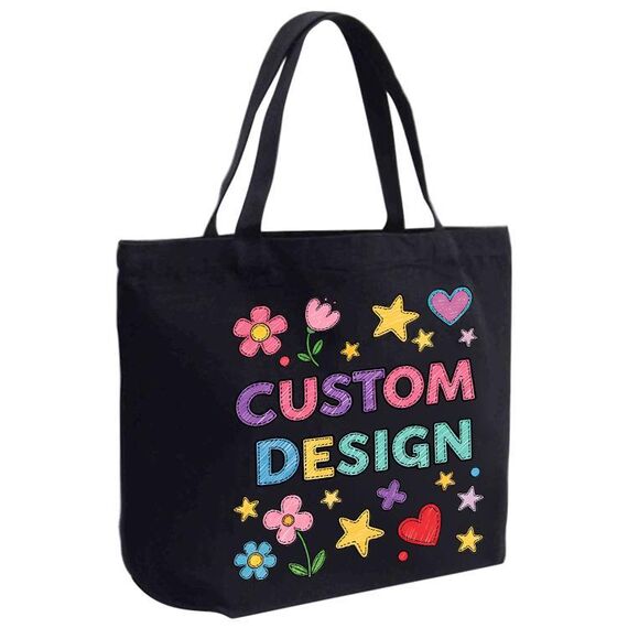 Borsa da mano in tela stampata con disegno di bambino su richiesta, dimensioni: 30x40x10 cm (nero)