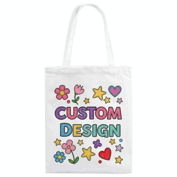 Stampa su tela con disegno di bambino, stampa su borsa a richiesta, dimensioni: 40x35 cm (bianco)