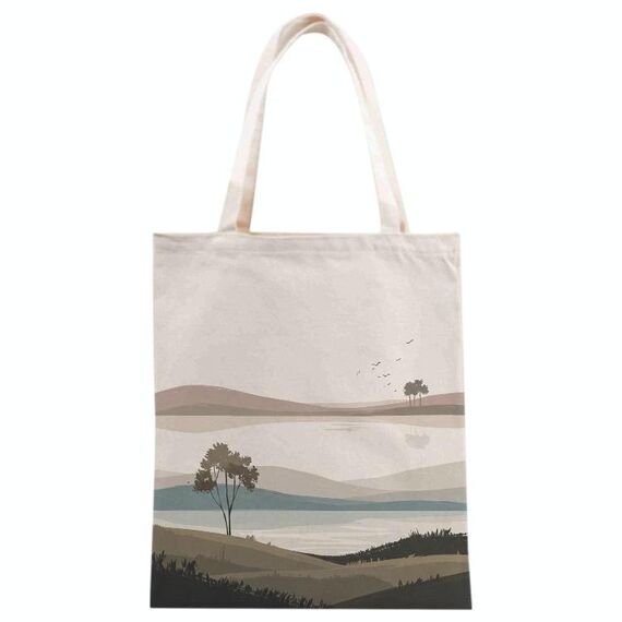Stampa su tela con paesaggio su borsa a mano su richiesta, dimensioni: 40x35 cm (beige)