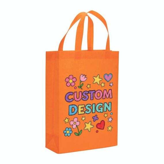 Borsa in tessuto non tessuto stampato con disegno di bambino, stampa su richiesta, dimensioni: 35x25x10 cm (arancione)