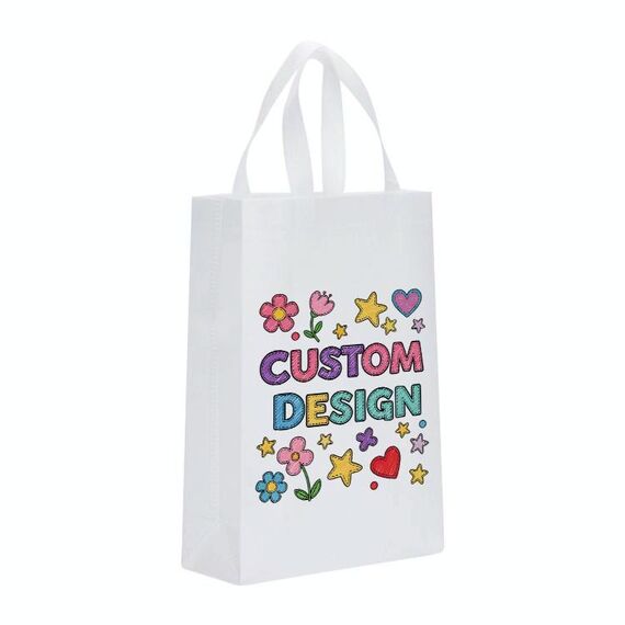Borsa in tessuto non tessuto stampato con disegno di bambino, stampa su richiesta, dimensioni: 41x35x12 cm (bianco)