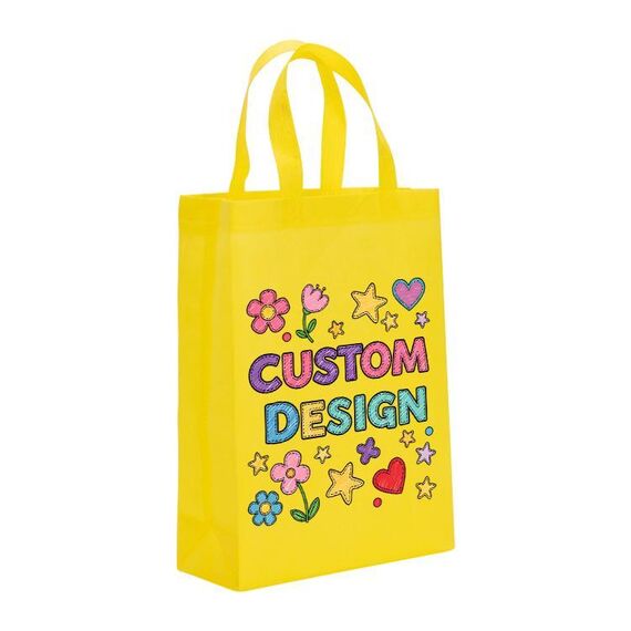 Borsa in tessuto non tessuto stampato con disegno di bambino, stampa su richiesta, dimensioni: 41x35x12 cm (giallo)