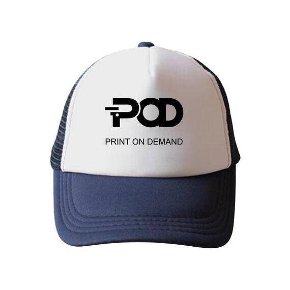 Cappello con visiera in spugna stampata POD con stampa a richiesta (blu navy)