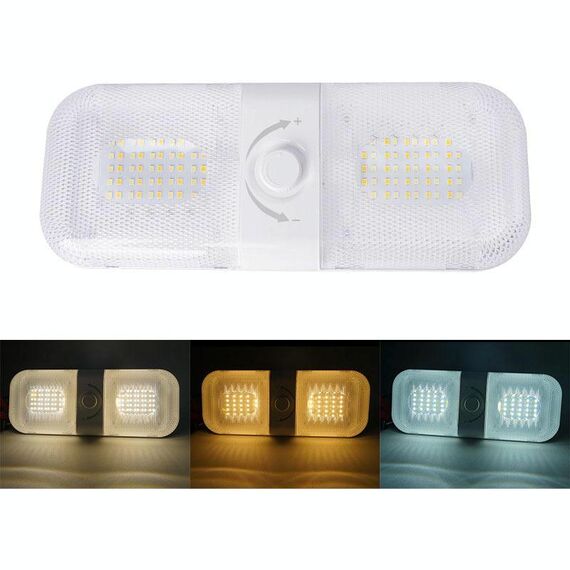 Luce per camper 12-24 V 120 LED Pulsante rotante a 3 temperature di colore Luce da tetto dimmerabile FC01