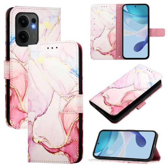 Per OPPO Reno13 F 5G Global PT003 Custodia in pelle con motivo in marmo (oro rosa)