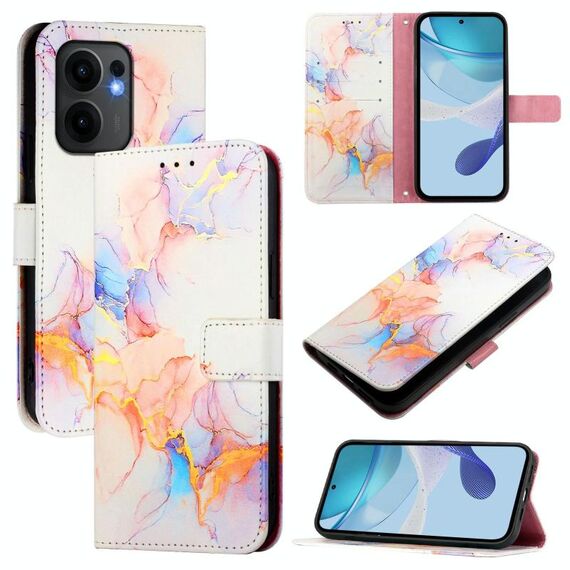 Per OPPO Reno13 F 5G Global PT003 Custodia in pelle con motivo marmo (marmo galassia bianco)