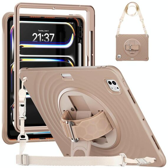 Per iPad Pro 13 2024 Custodia per tablet ibrida in silicone per PC con supporto girevole (caffè chiaro)
