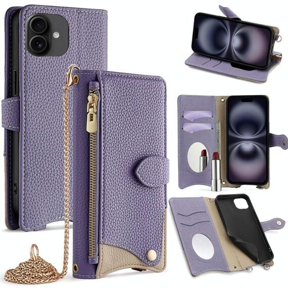Per iPhone 16 Plus Crossbody Chain Fishtail Litchi Custodia per telefono in pelle (viola)