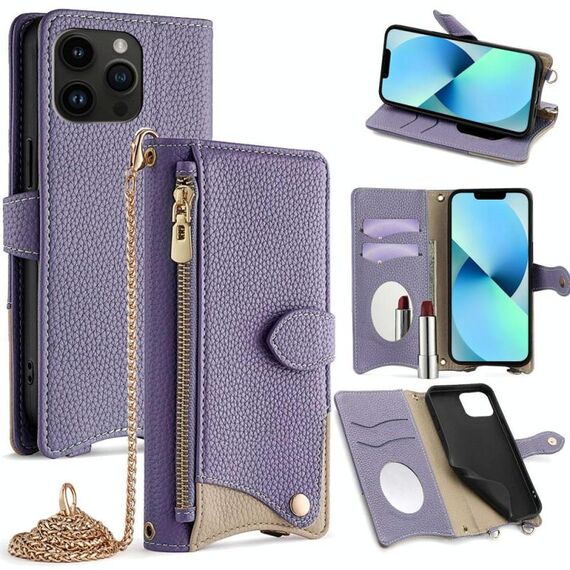 Per iPhone 13 Pro Crossbody Chain Fishtail Litchi Custodia per telefono in pelle (viola)