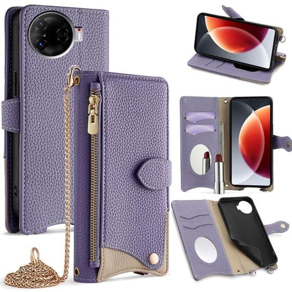 Per Tecno Camon 30 Pro Crossbody Chain Fishtail Litchi Custodia in pelle per telefono (viola)