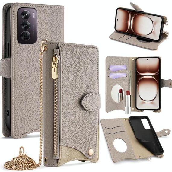 Per OPPO Reno12 Global Crossbody Chain Fishtail Litchi Custodia per telefono in pelle (grigio)
