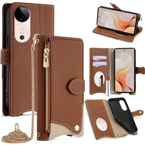 Per vivo S19 Crossbody Chain Fishtail Litchi Custodia in pelle per telefono (marrone)