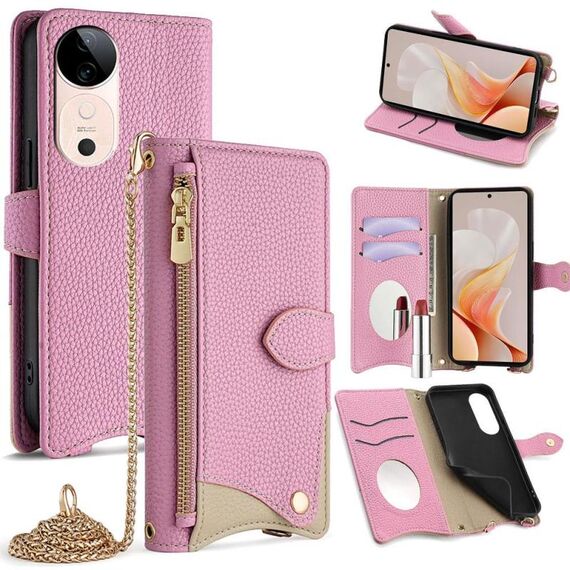 Per vivo S19 Crossbody Chain Fishtail Litchi Custodia per telefono in pelle (rosa)
