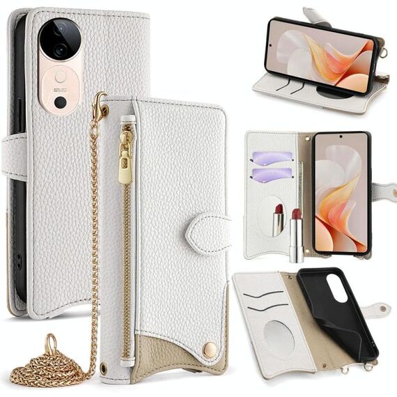 Per vivo S19 Crossbody Chain Fishtail Litchi Custodia per telefono in pelle (bianco)