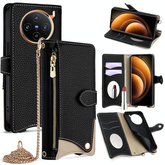 Per vivo X100 Crossbody Chain Fishtail Litchi Custodia per telefono in pelle (nero)