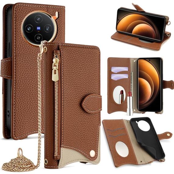 Per vivo X100 Crossbody Chain Fishtail Litchi Custodia in pelle per telefono (marrone)