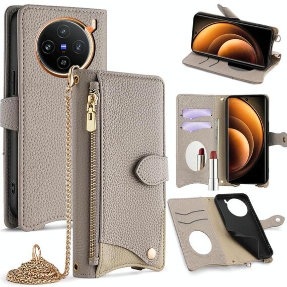 Per vivo X100 Crossbody Chain Fishtail Litchi Custodia per telefono in pelle (grigio)