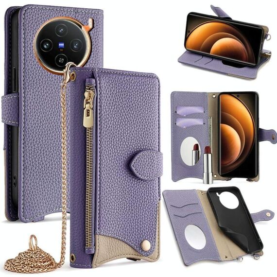 Per vivo X100 Crossbody Chain Fishtail Litchi Custodia per telefono in pelle (viola)
