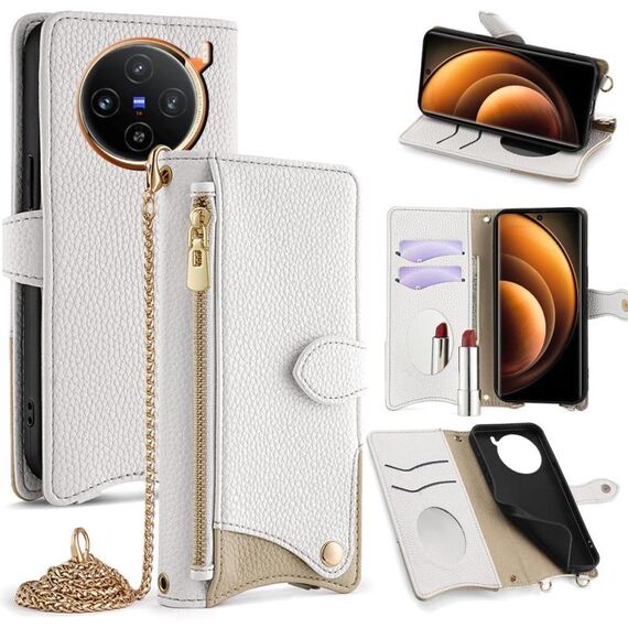 Per vivo X100 Crossbody Chain Fishtail Litchi Custodia per telefono in pelle (bianco)